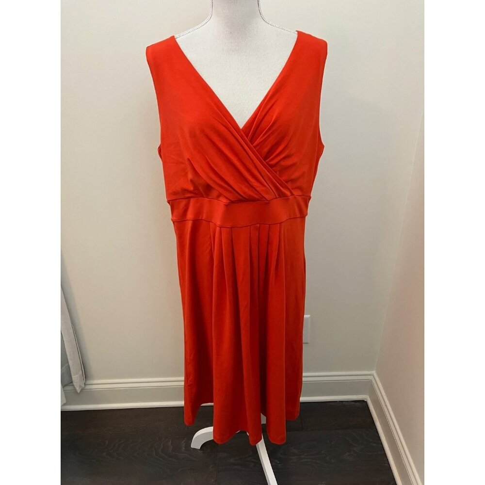Lands End Sleeveless Orange Faux Wrap Dress Size 1X